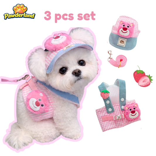 Animal Picnic Walk Set 3-Piece – Cute Vest Harness with Hat & Leash for Dogs & Cats